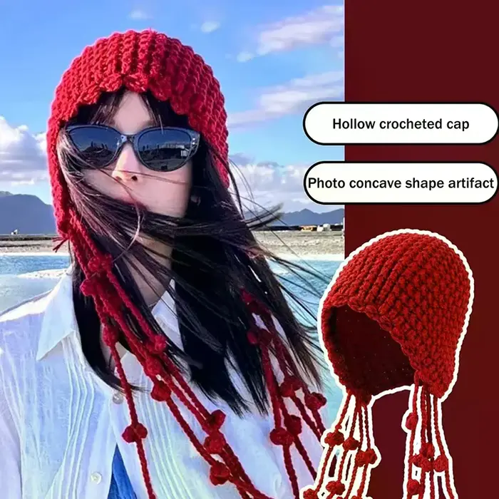 Chapeau tricoté à la main pour femmes protection oreilles chaud d'hiver pull coréen crochet hiverextérieuroccasionnels