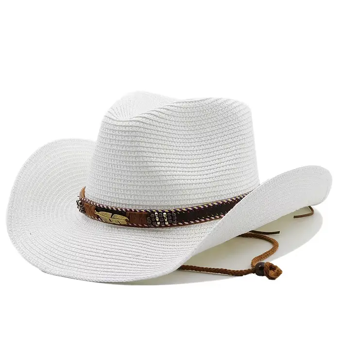Chapeau de Cowboy d'été à large bord pour femmes et hommes, chapeaux de paille de Cowgirl occidental