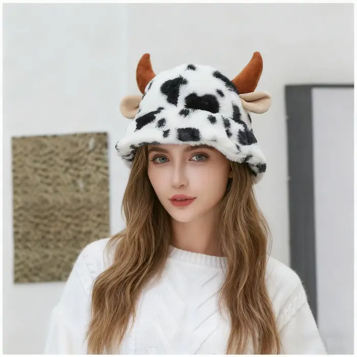 Chapeau de seau en polyester doublé en polaire pour femmes, style coréen, imprimé animal de compagnie, confort hivernal, occassions extérieures