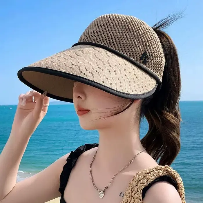 Chapeau de soleil en paille pour femme, à large bord, à dessus ouvert, léger et réglable, idéal pour
