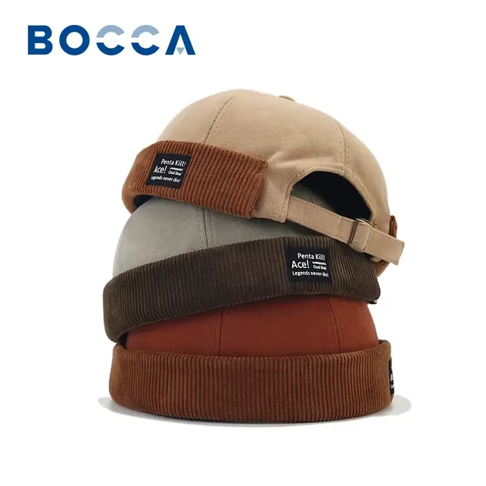 Bocca Beanie chapeau sans visière Docker chapeaux sans bords dôme velours côtelé pour hommes femmes Y2K Vintage rétro Streetwear hiver automne casquette
