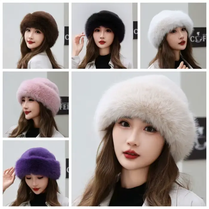 Chapeau Béret en Fausse Fourrure Peluche Tendance