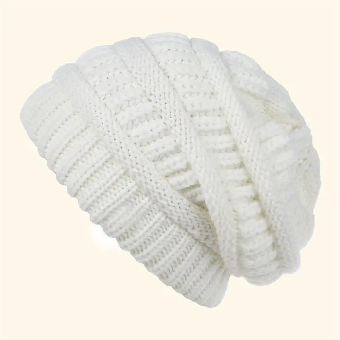 Bonnet tricoté chaud, doux et élastique sans bord, grand bonnet de ski pour adulte en forme de crâne
