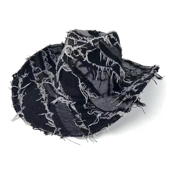Chapeau de cow-girl vintage en denim vieilli pour femmes et hommes, casquette occidentale rétro déch