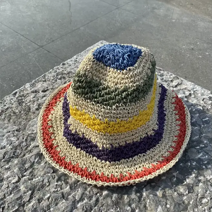Chapeau seau arc-en-ciel au Crochet fait à la main pour femmes, casquette de soleil de plage Boho d'