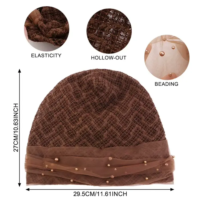 Nouveau bonnet pour femme en coton perlé et maille