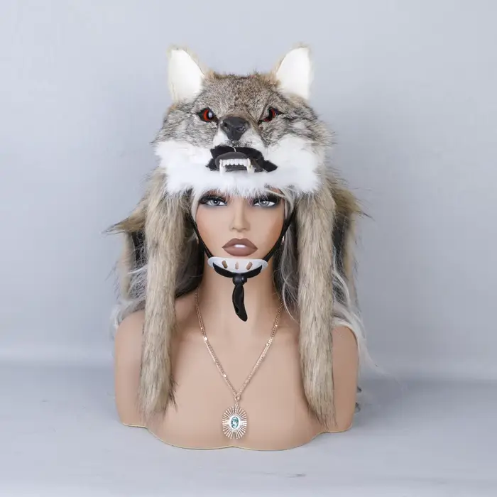 Chapeau tête de loup en fausse fourrure unisexe, coiffure à thème Animal à la mode, adapté au carnav