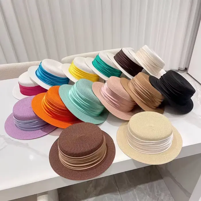 Chapeau de paille français à bord plat pour femme