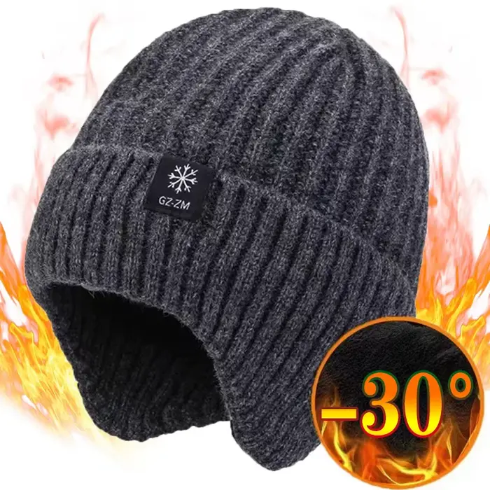 Chapeau tricoté en peluche pour hommes, casquette chaude à visière, protège-oreilles, mode décontrac
