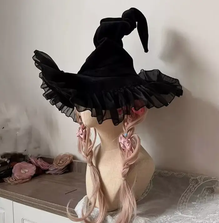 Chapeau de sorcière gothique Halloween chapeau de sorcière sombre pour casquettes de fête Cosplay Ha