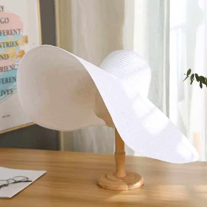 Chapeau de paille à large bord pour femmes, casquette de plage, chapeau de protection solaire pliabl