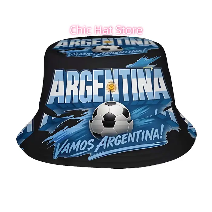1 chapeau de pêcheur imprimé unisexe à motif de football argentin (2)