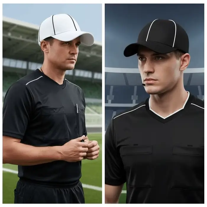 Casquette de Baseball Professionnelle Réglable pour Arbitre Noir / Blanc avec Bordure Contrastante Protection Solaire