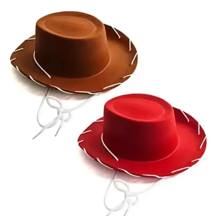 Chapeau de cowboy en feutre marron-rouge réglable