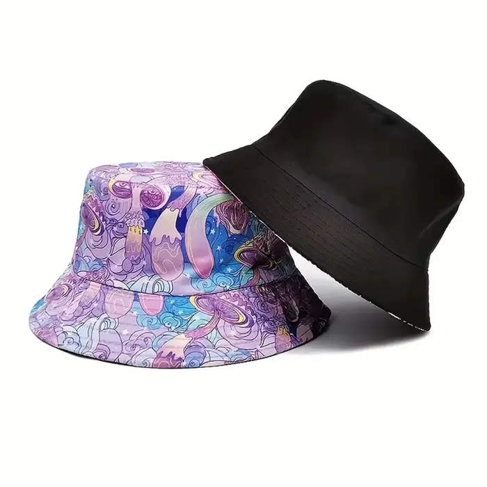 Chapeau de pêcheur violet rétro double face imprimé pour femme protection solaire voyage printemps été occasions spéciales