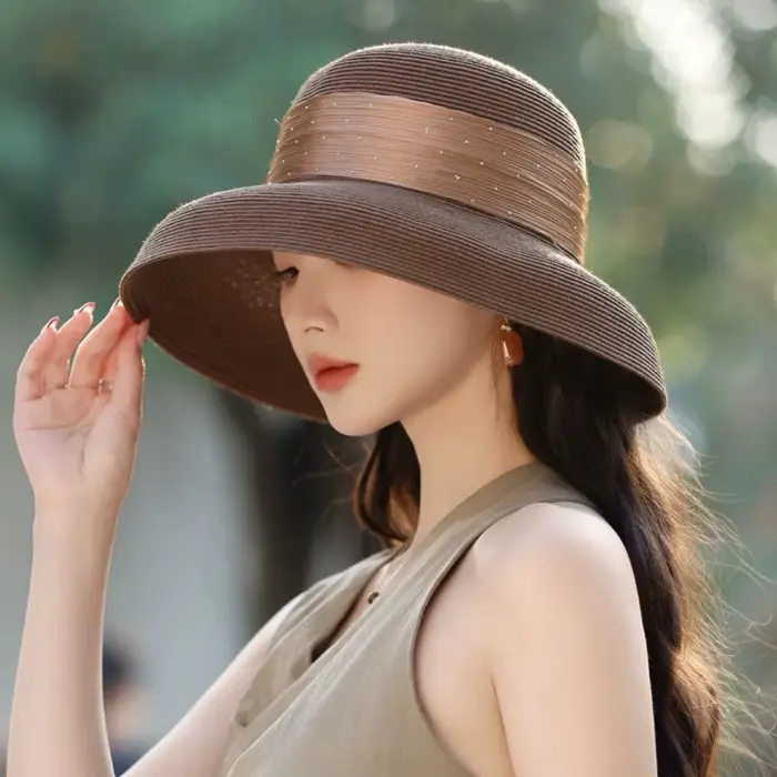 Chapeau de soleil décontracté en polyester style bohème à pois pour femmes occasions extérieures toutes saisons adaptées à la plupart des formes de visages