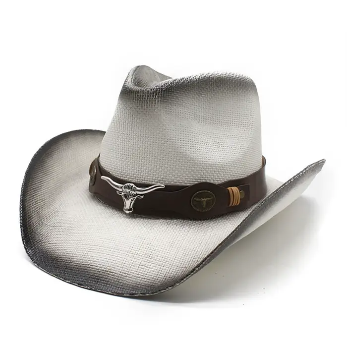 Chapeau de paille d'été pour femmes et hommes, ceinture décorative de tête de vache, chapeaux de Cow