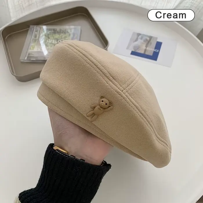 Bérets ours pour femme, style artiste français, bonnet d'hiver chaud, solide, document élégant, casq