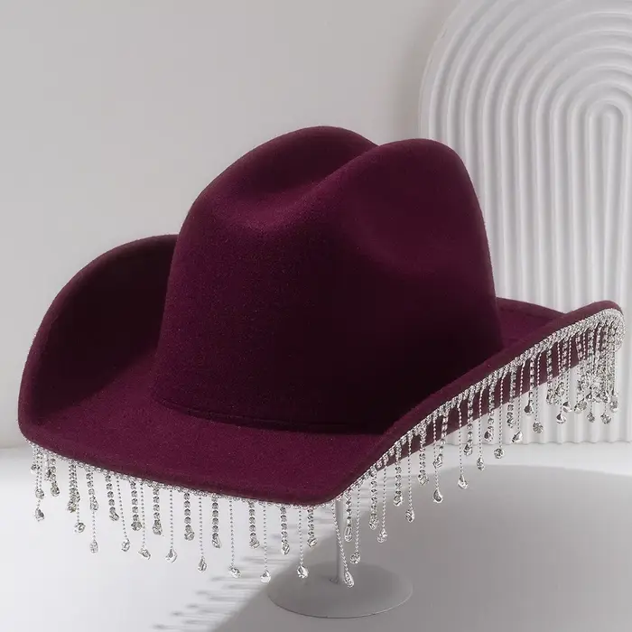 Chapeau de Cowboy occidental en feutre avec pompon