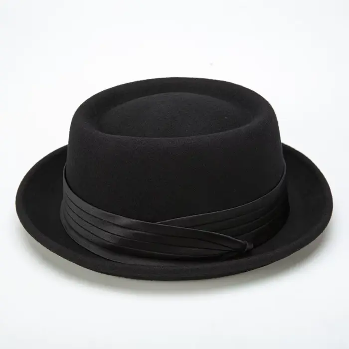 FS rouleau bord noir porc tarte chapeau pour hommes ivoire blanc laine Fedoras hiver Jazz casquette 