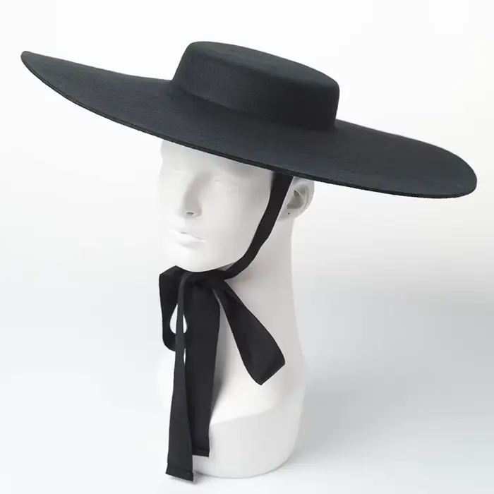 Chapeau haut-de-forme en laine à large bord, plat et peu profond, à la mode, pour défilé de mode, ch