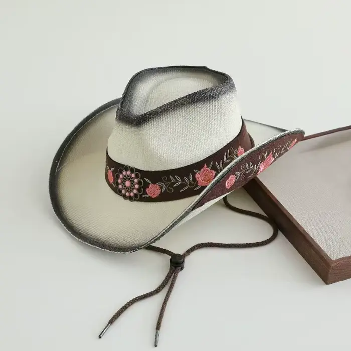 Chapeau de cowboy en paille brodé 2026 pour femmes et hommes – Chapeau de soleil western pour concer