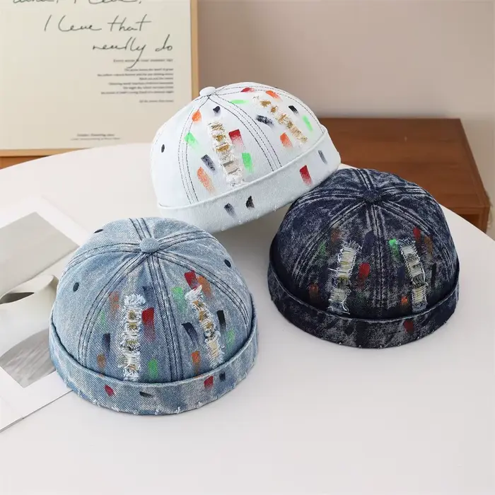 Casquette Docker en jean vieilli vintage pour hommes et femmes