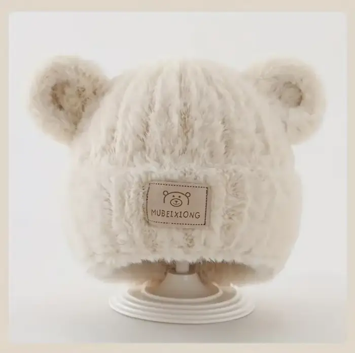 Chapeau d'hiver pour bébés garçons et filles de 1 à 4 ans – Bonnet en tricot beige doux avec oreille