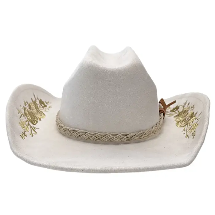 Lamuusaa y2k Western Cowgirl Hat pour femmes et hommes à la mode broderie florale large bord Protect