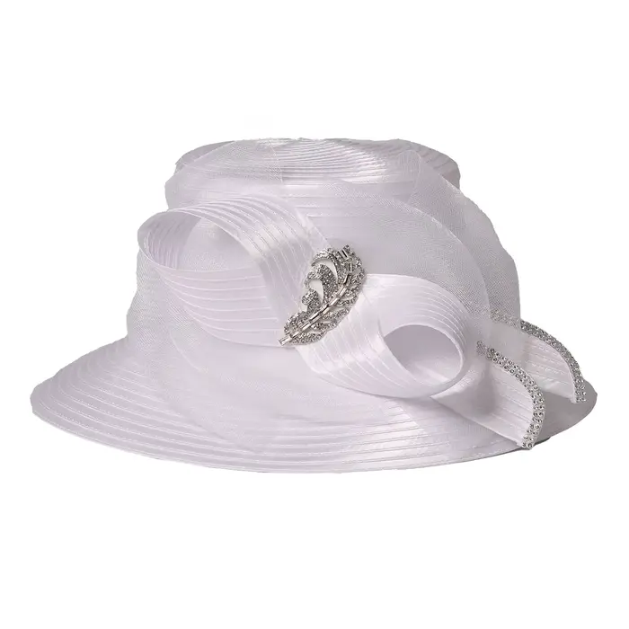 Chapeau de cérémonie pour femme - Chapeau melon à large bord avec nœud, visière plate formelle pour