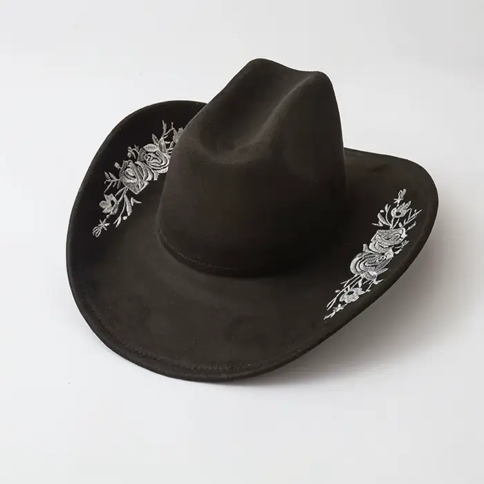Chapeau haut-de-forme en feutre brodé à grands bords, casquette de Performance pour occasions formel