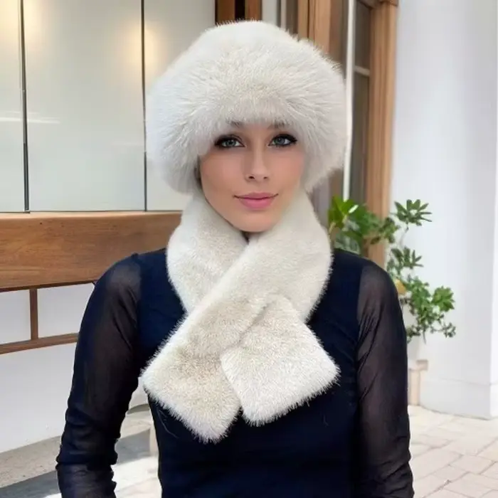 Ensemble chapeau et écharpe de luxe en fausse fourrure, chaud, élégant, polyvalent pour les déplacem
