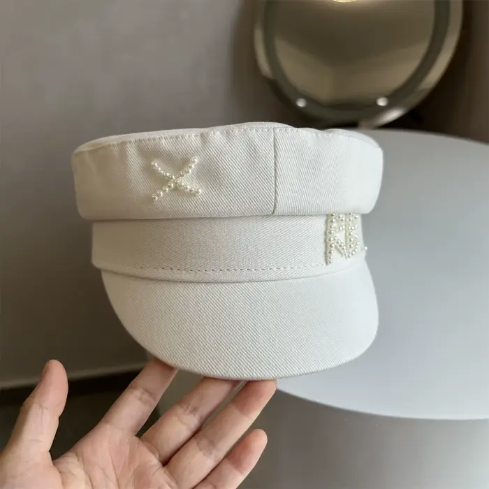 Casquette Baker Boy en coton/lin/cachemire avec monogramme, style vintage, pour le printemps et l'ét