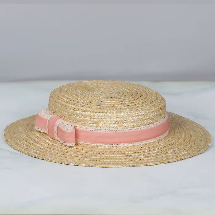 Chapeau de paille plat en velours pour femme, élastique, nœud en ruban au crochet, chapeaux Fascinat