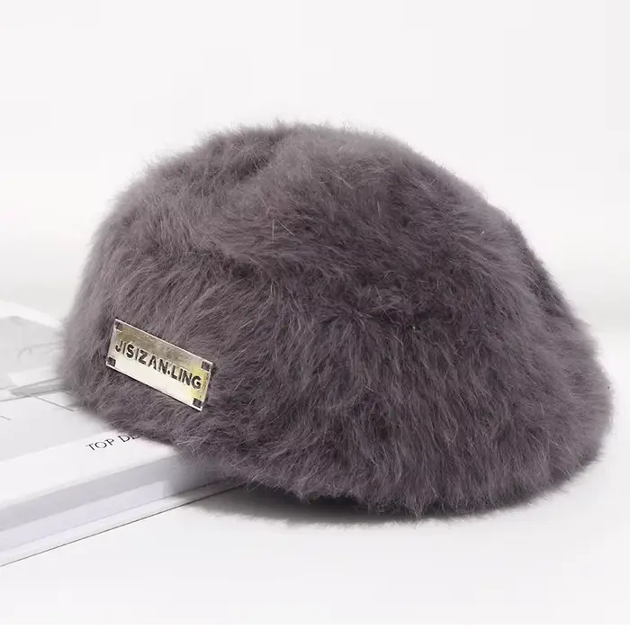 Béret réversible en fourrure de lapin pour femme