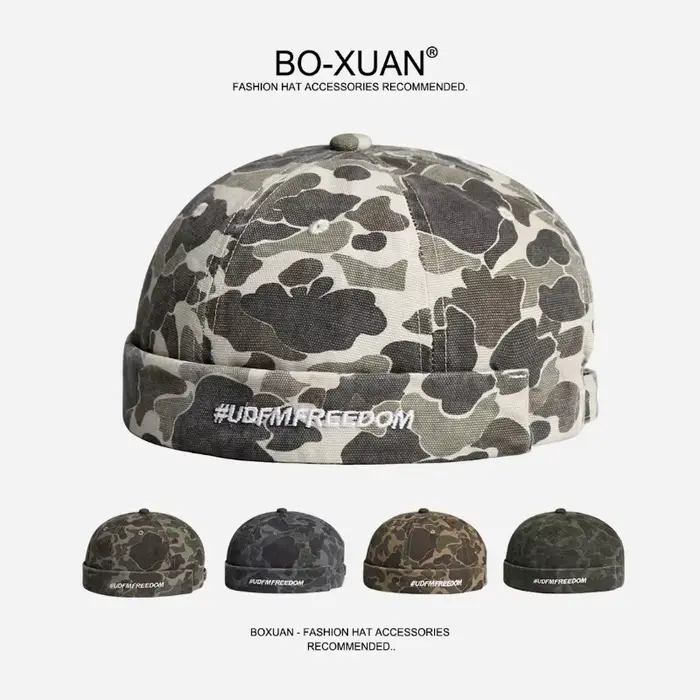Nouveau Chapeau Rétro Camouflage Brodé en Forme de Melon pour Hommes et Femmes