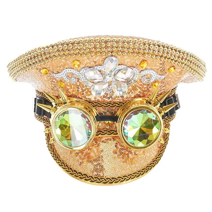 Chapeau militaire gothique avec paillettes violettes et biscuits pour femme, accessoires steampunk,