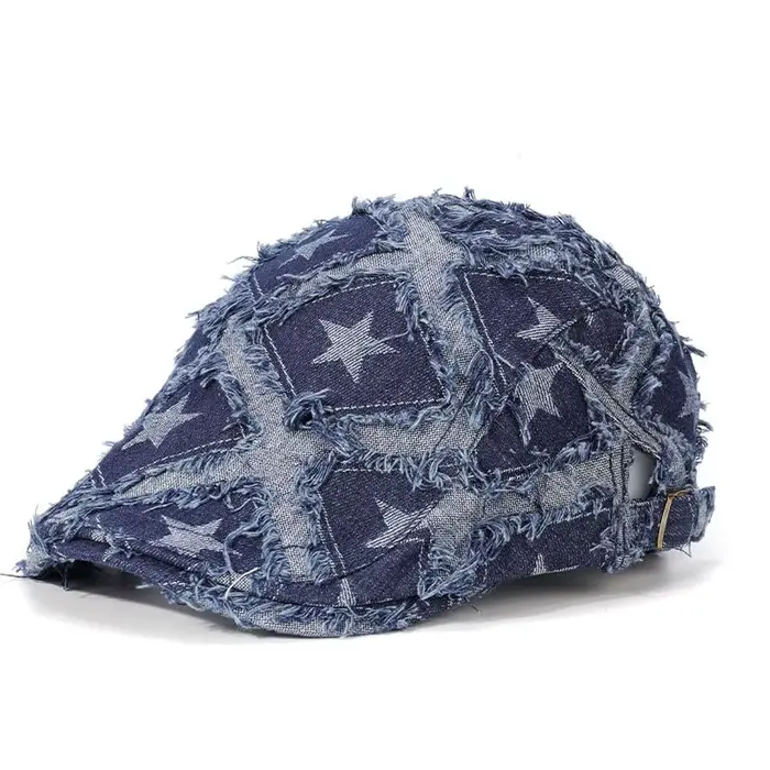 Chapeaux de journal en jean délavé pour femmes et hommes, mode étoile imprimée, visière de peintre d