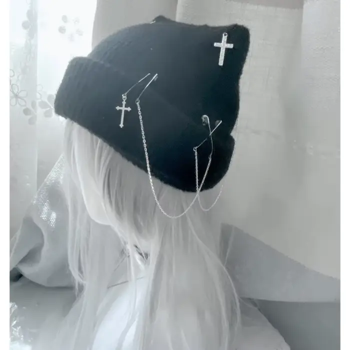 Bonnets tricotés gothiques Y2K pour femmes, chapeau d'oreille de chat, chapeau de crâne en crochet, accessoires de sous-culture gothique pour adolescentes et femmes, décontracté, quatre saisons