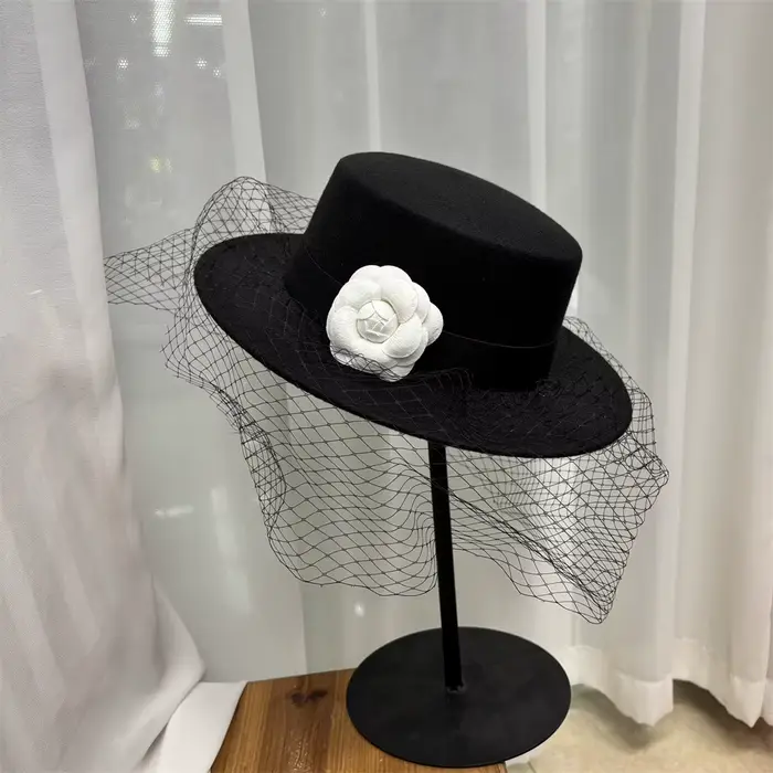 Chapeau Fedora Femme Tendance Formel Pour Mariage Cérémonie Chapeau de Cérémonie Dessus Plat avec Nœud Chapeau de Fête Jazz