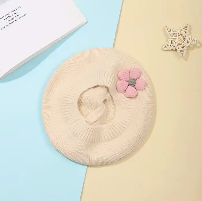 Béret à fleurs mignon pour bébés filles de 0 à 4 ans, tissu tricoté 100% coton, bonnet en tricot lég