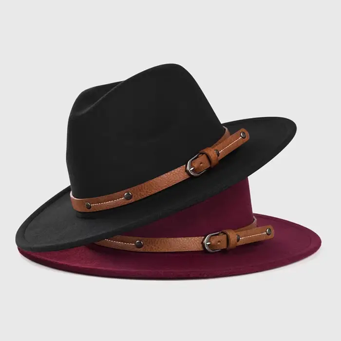 Chapeau Fedoras en laine avec ceinture pour femmes et hommes