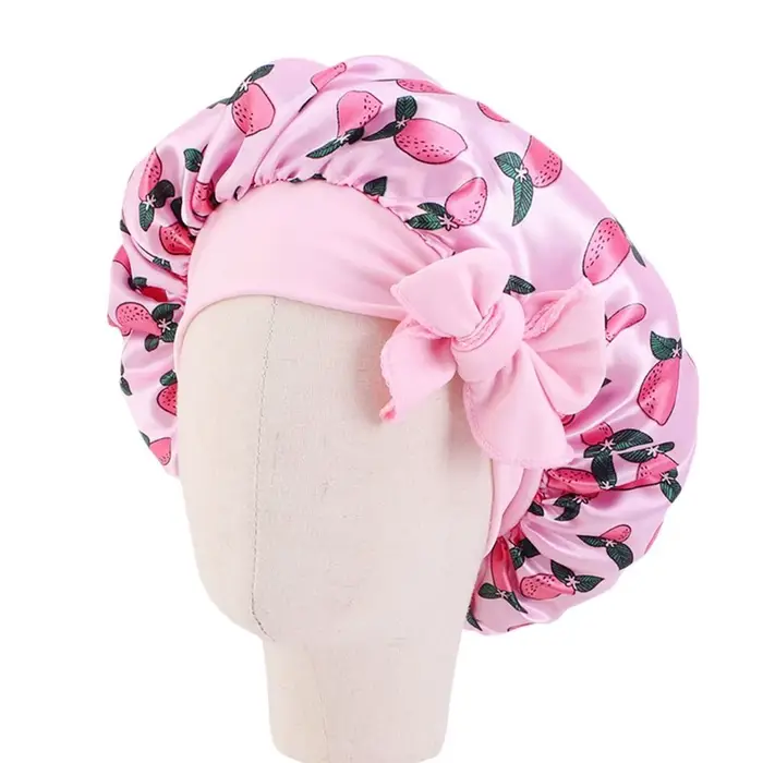 Bonnet de douche en satin pour garçon et fille, chapeau de sommeil avec dessin animé pour enfants de 1 à 3 ans, matériau polyester, confort douillet pour le bain et le sommeil