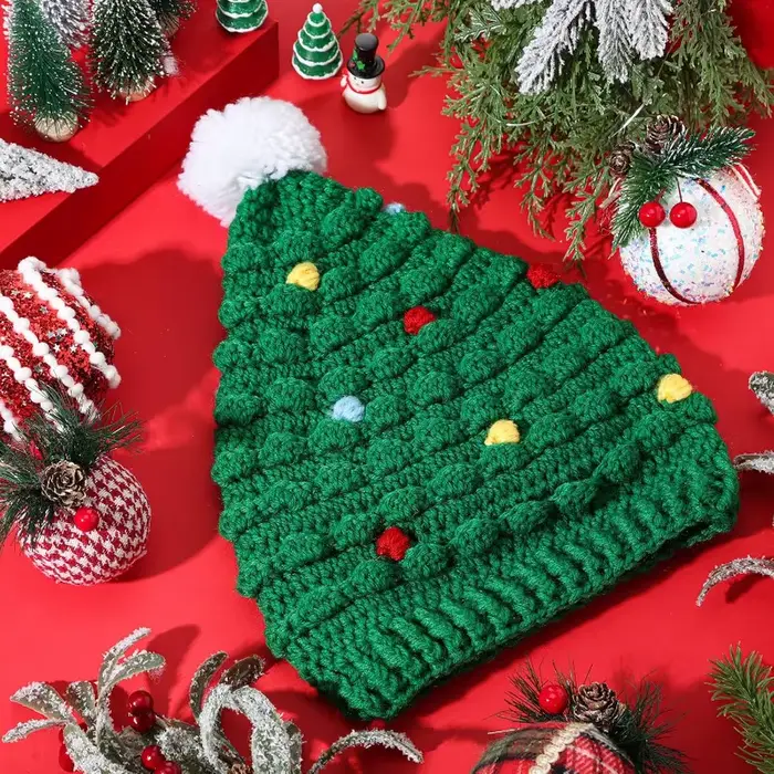 2 pièces chapeau d'arbre de noël hiver tricoté Crochet bonnet noël tricot chapeau drôle chapeau unis