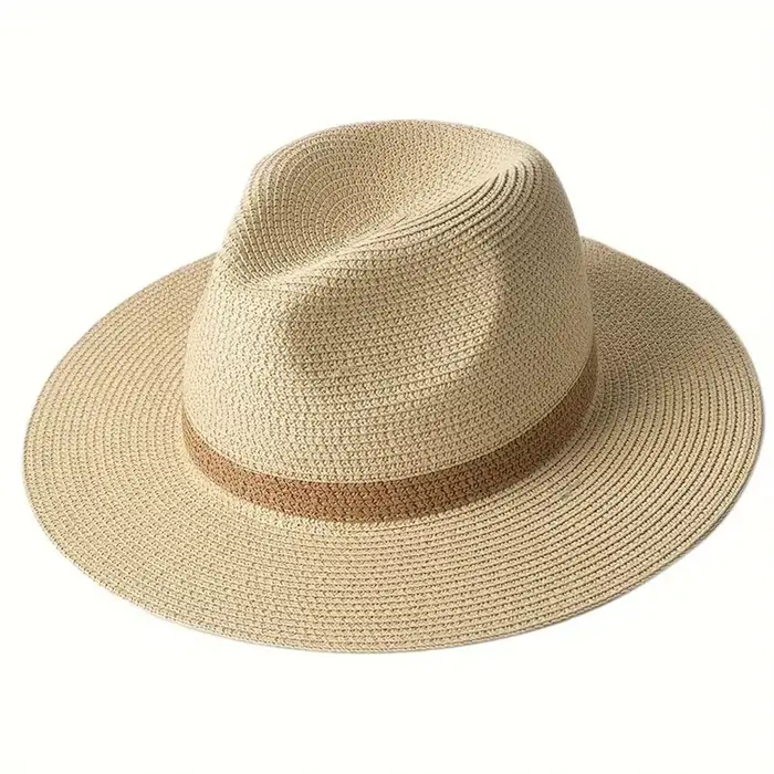 Chapeau Panama élégant à large bord - Protection UV, chapeau de plage unisexe avec design color bloc