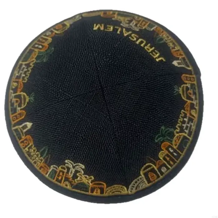 Chapeau kippa en coton brodé ethnique pour hommes, casquette yarmulke forme ronde, vêtements quotidi