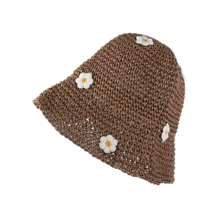 Chapeau de Plage Bohème Tressé à la Main Style Panama Protection UV Chapeau de Soleil en Paille pour