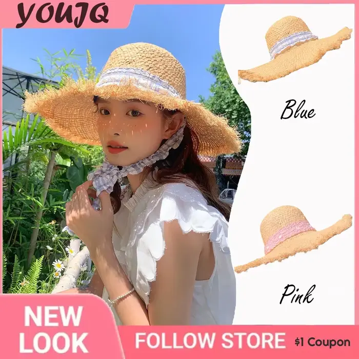 Chapeaux de soleil français vintage en raphia pour femmes