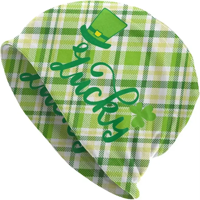 Bonnet en tricot vert Tartan pour hommes et femmes, bonnets à la mode pour adultes, motif imprimé, j