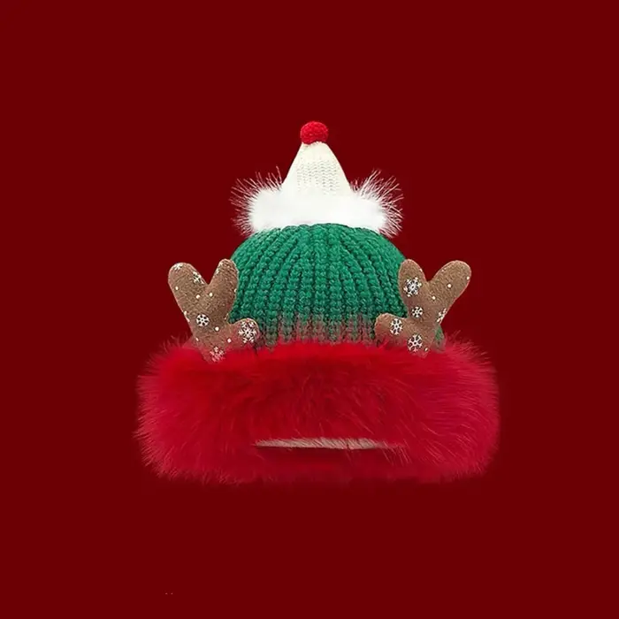 Casquette de noël en peluche douce, chapeau en laine tricoté rouge, coupe-vent, vert, grand pull, ca